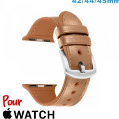 Bracelet Cuir Marron 42mm pour montre Apple Watch