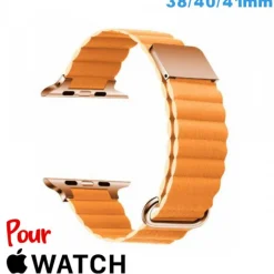 Bracelet Cuir Micro Fibre 38 mm Jaune de montre pour Apple Watch
