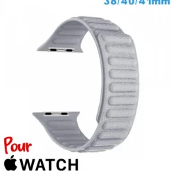 Bracelet Cuir Micro Fibre 38mm Gris clair pour montre Apple Watch