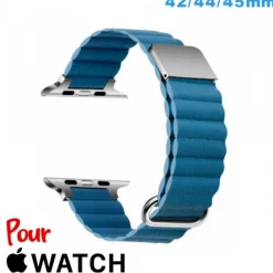 Bracelet Cuir Micro Fibre 42 mm Bleu clair pour montre Apple Watch