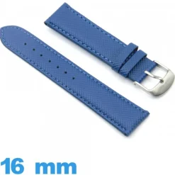 Bracelet Cuir Synthétique  Bleu pour montre 16mm Rembourré