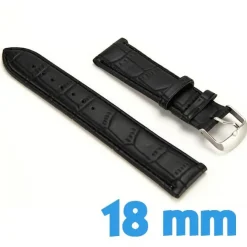 Bracelet Cuir Synthétique Noir 18 mm pour montre croco