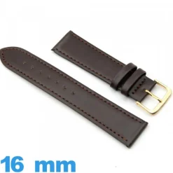 Bracelet Cuir vegan Plat 16 mm Marron foncé pour montre