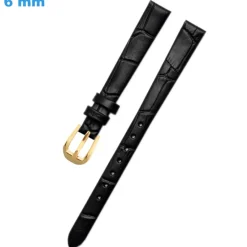 Bracelet Cuir véritable Ardillon de montre Noir 6 mm