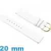 Bracelet Cuir véritable Blanc montre 20 mm  lisse