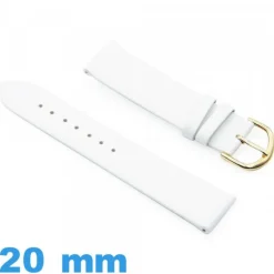 Bracelet Cuir véritable Blanc montre 20 mm  lisse