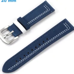 Bracelet Cuir véritable boucle Ardillon pour montre Bleu 20 mm