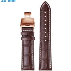 Bracelet Cuir véritable boucle Papillon montre Brun 20 mm