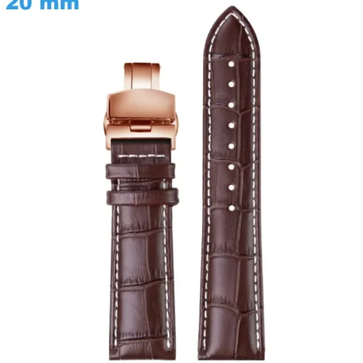 Bracelet Cuir véritable boucle Papillon montre Brun 20 mm