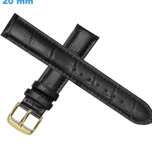 Bracelet Cuir véritable boucle Ardillon pour montre Noir 20 mm