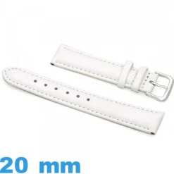 Bracelet Cuir véritable de veau lisse  blanc montre 20 mm
