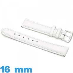 Bracelet Cuir véritable de veau lisse  16mm blanc pour montre