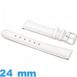 Bracelet Cuir véritable de veau lisse  blanc de montre 24 mm