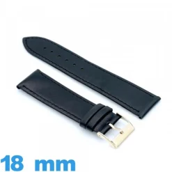 Bracelet Cuir véritable de veau lisse  noir pour montre 18mm