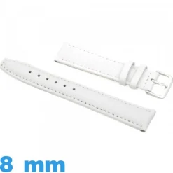 Bracelet Cuir véritable de veau Lisse Blanc pour montre 8 mm Rembourré