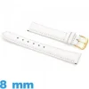 Bracelet Cuir véritable de veau lisse  blanc montre 8mm