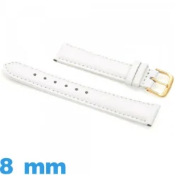 Bracelet Cuir véritable de veau lisse  blanc montre 8mm