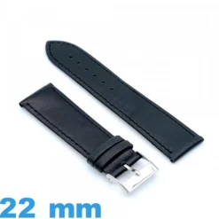 Bracelet Cuir véritable de veau lisse  noir pour montre 22mm
