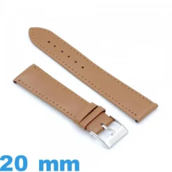 Bracelet Cuir véritable de veau lisse  marron montre 20mm