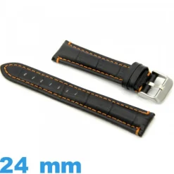 Bracelet cuir véritable Rembourré 24 mm Noir montre Alligator