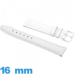 Bracelet Cuir véritable Rembourré 16 mm Blanc de montre Lisse