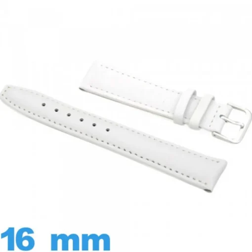 Bracelet Cuir véritable Rembourré 16 mm Blanc de montre Lisse