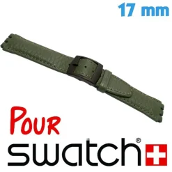 Bracelet cuir véritable vert montre Swatch 17 mm