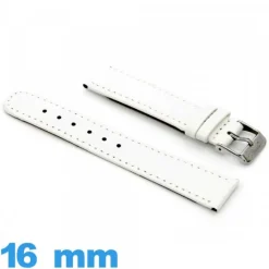 Bracelet de montre  16 mm Blanc cuir Grain Lisse