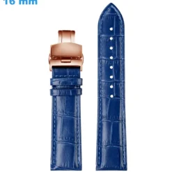 Bracelet de montre 16 mm Cuir véritable Bleu
