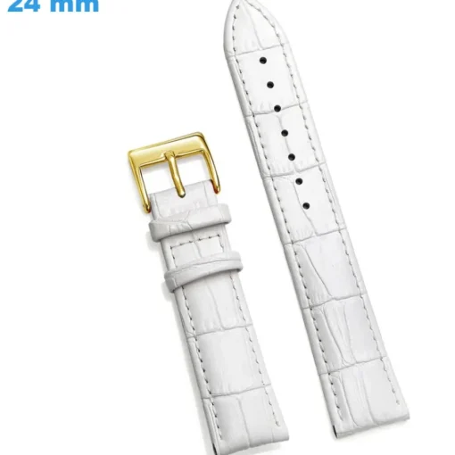 Bracelet de montre 24 mm Cuir véritable boucle Ardillon Blanc