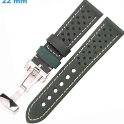 Bracelet de montre 22 mm Cuir véritable fermoir Papillon Vert