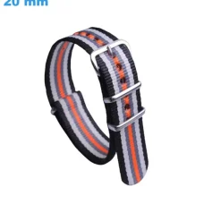 Bracelet de montre 20 mm Nylon fermoir Ardillon Noir et Orange