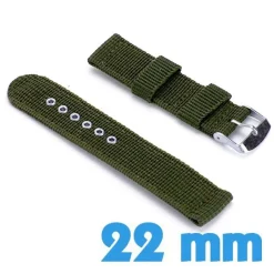 Bracelet de montre 22 mm Vert militaire Nylon