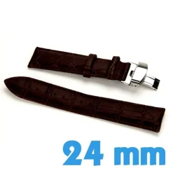 Bracelet de montre Cuir Marron foncé 24mm boucle papillon