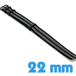Bracelet de montre Gris et noir rayure tissu Nylon 22mm