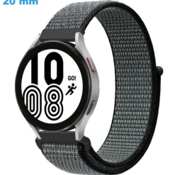 Bracelet de montre Gris et Noir 20 mm Nylon fermoir Velcro