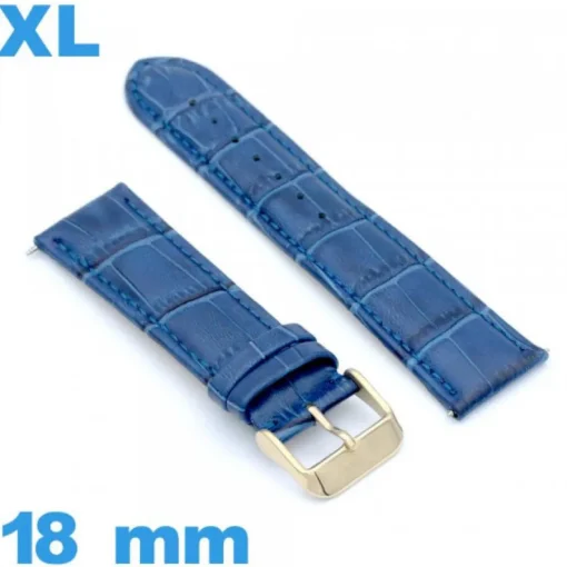 Bracelet de montre gros poignet bleu Cuir véritable de veau de luxe 18mm