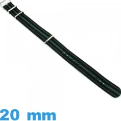 Bracelet de montre Nato 20mm Noir et Vert  tissu