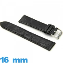 Bracelet de montre Noir cuir Alligator  16mm