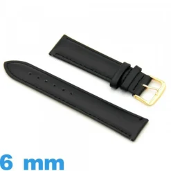 Bracelet de montre noir Cuir véritable de veau lisse  6mm