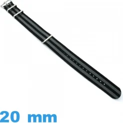 Bracelet de montre Nylon Nato Noir et Gris XL 20mm