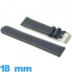 Bracelet de montre Plat 18mm Bleu cuir véritable Grain Lisse