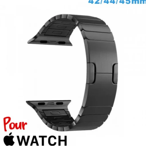 Bracelet de montre pour Apple Watch 42mm Noir Acier inoxydable