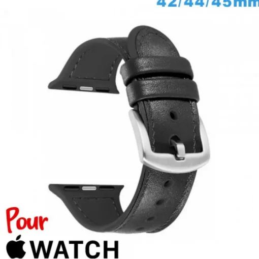 Bracelet de montre pour Apple Watch Noir Cuir 42mm