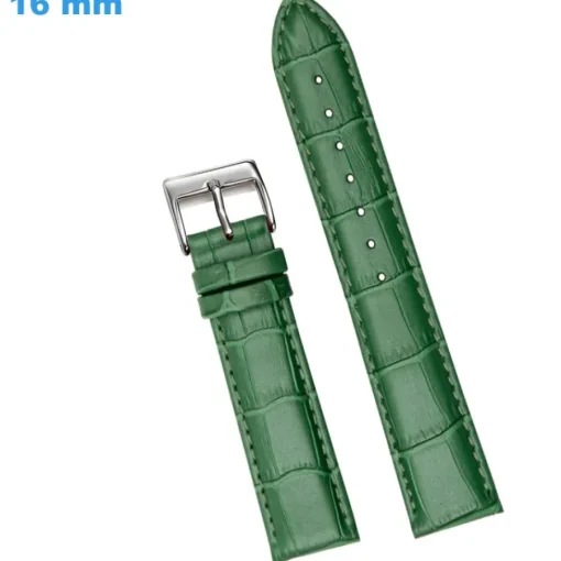 Bracelet de montre Vert 16 mm Cuir véritable Ardillon