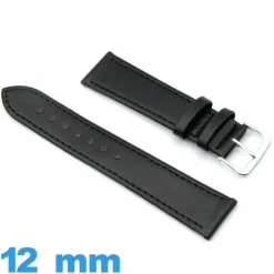 Bracelet Faux cuir Plat 12 mm Noir de montre