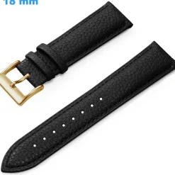 Bracelet fermoir Ardillon 18 mm Cuir véritable Noir pour montre