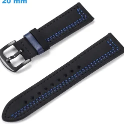 Bracelet fermoir Ardillon 20 mm Cuir véritable Noir pour montre