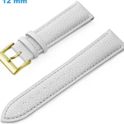 Bracelet fermoir Ardillon 12 mm Cuir véritable Blanc pour montre