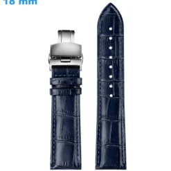 Bracelet fermoir Papillon 18 mm Cuir véritable Bleu pour montre